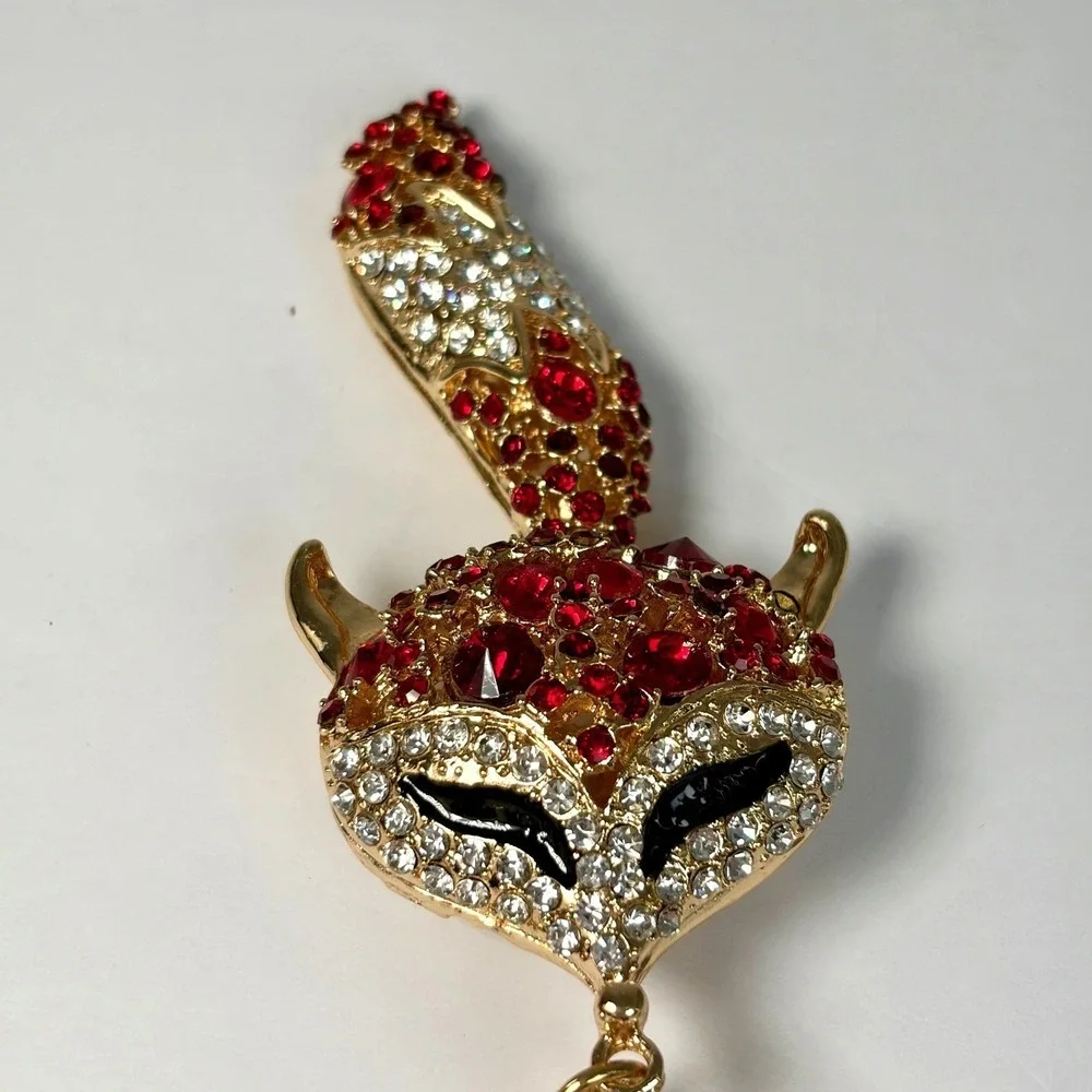 Boutique Fox Keychain Moving Tail‎ Red Rhinestone Gold Bling Bag Charm Y2K Gift